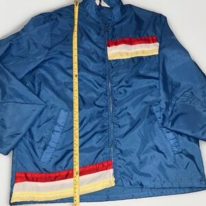 Vintage 70s 80s Nylon Windbreaker Jacket M Retro Racing Stripe Blue Turn Track